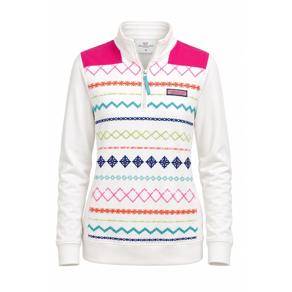 Vineyard Vines Women's Medium Embroidered Shep Shirt Quarter Zip Coastal Prep - Picture 7 of 16